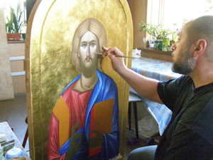 Rozepsaná ikona Krista Pantokratora